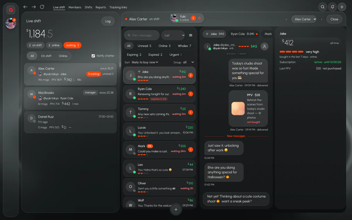 Live shift: watching a chatter's conversations as they happen
